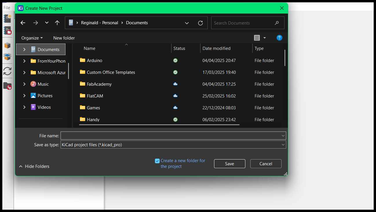 Creating kicad project